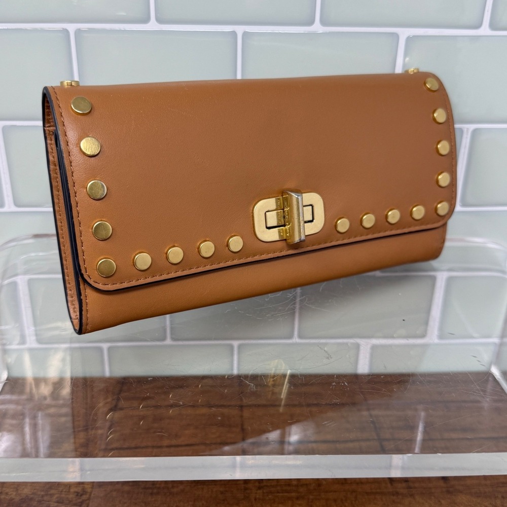 Michael Kors Sullivan 32H6SJ9E3T Acorn Leather Studded Turnlock Flap Wallet
